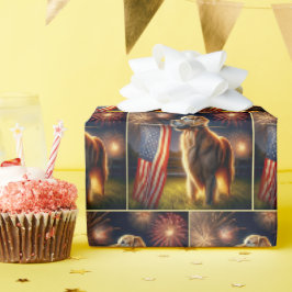 Papel De Presente Ouro Retriever Com Bandeira Americana