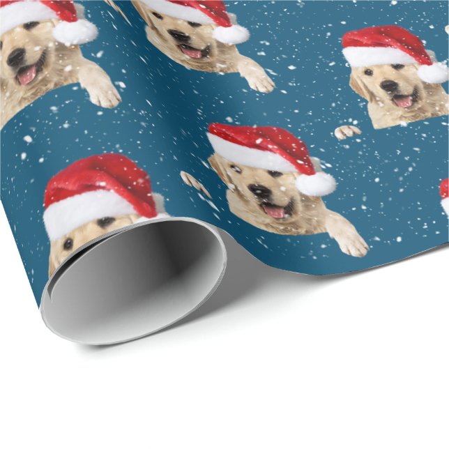Papel De Presente Ouro Retriever e Santa Hat Wrappaper (Ponta do rolo)