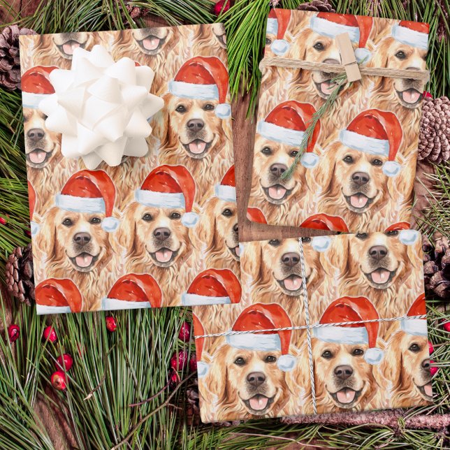 Papel De Presente Ouro Retriever Natal Feriado - Cachorro de Papais  (Criador carregado)