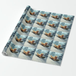 Papel De Presente Ouro Retriever Natal Inverno
