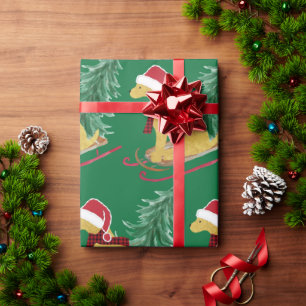 Papel De Presente Ouro Retriever Riding Xmas Tree Verde