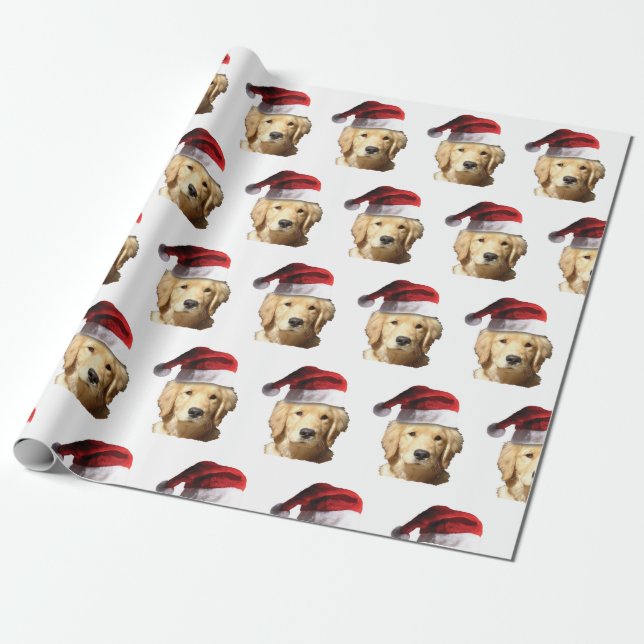 Papel De Presente Ouro Retriever Santa Claus (Desenrolado)