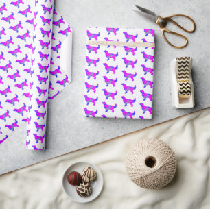 Papel De Presente Ouro Retriever Silhouter Rosa e Azul
