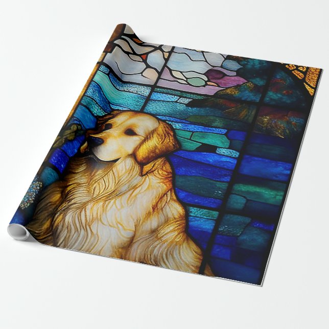 Papel De Presente Ouro Retriever Vidro Escondido Cão (Desenrolado)