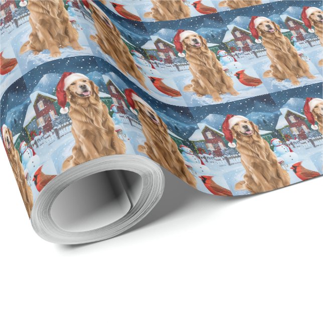 Papel De Presente Ouro Retriever Winter Wonderland Natal Joy (Ponta do rolo)