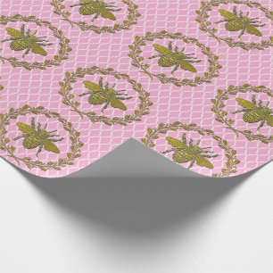 Papel De Presente Ouro Romântico Abelha e Grinalda