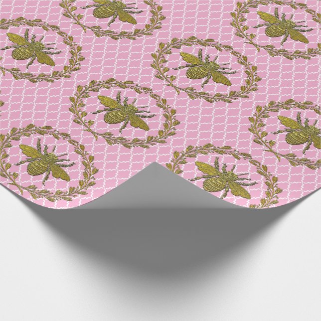 Papel De Presente Ouro Romântico Abelha e Grinalda (Ponta)