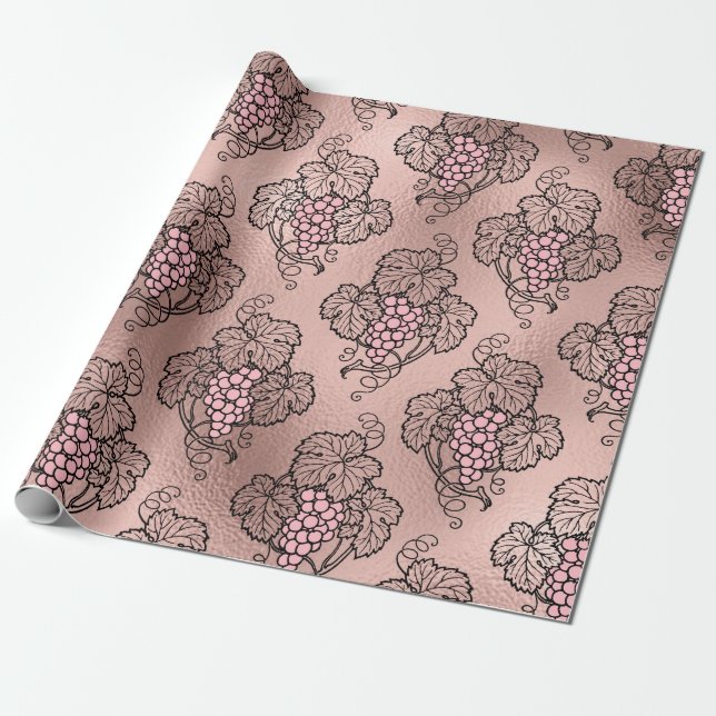 Papel De Presente Ouro Rosa e Blush tema Vinho Francês (Desenrolado)
