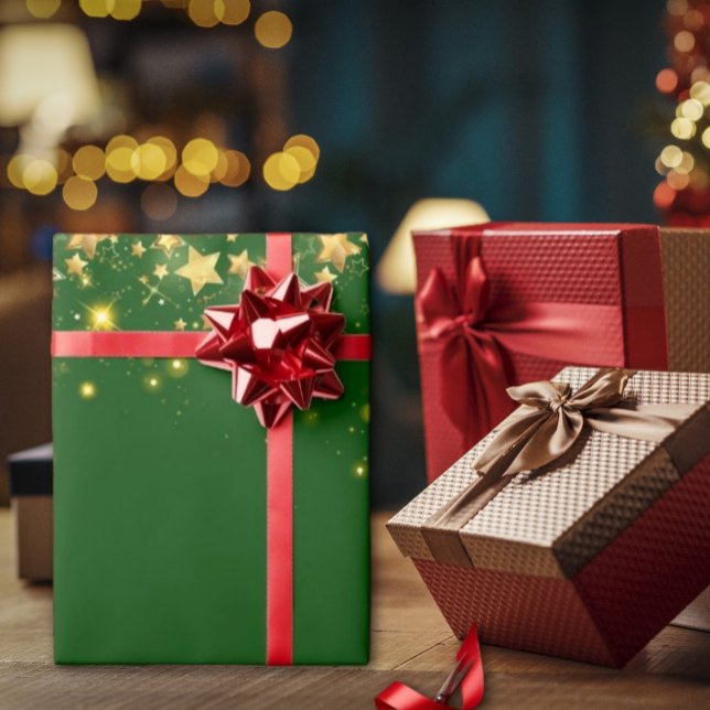Papel De Presente Ouro verde-natalino Estrelas Papel de Moldagem (christmas green shiny stars Christmas wrapping paper is a great way to show your holiday spirit)