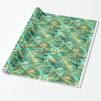 Papel De Presente Ouro, verde & teste padrão marmoreado turquesa