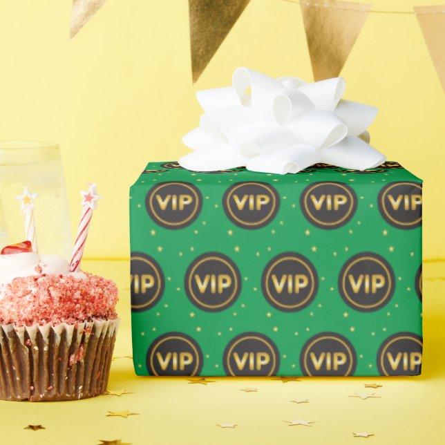 Papel De Presente Ouro VIP em círculo preto em verde (Festa de aniversário)