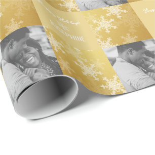 Papel De Presente Ouro White Snowlfake - Natal Minimalista