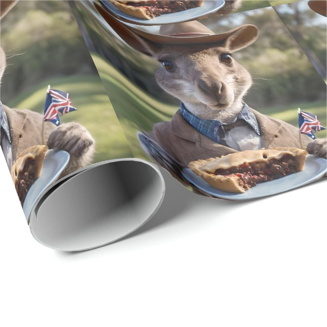Papel De Presente "Outback Delight: Um Canguru come carne Aussie (Ponta do rolo)