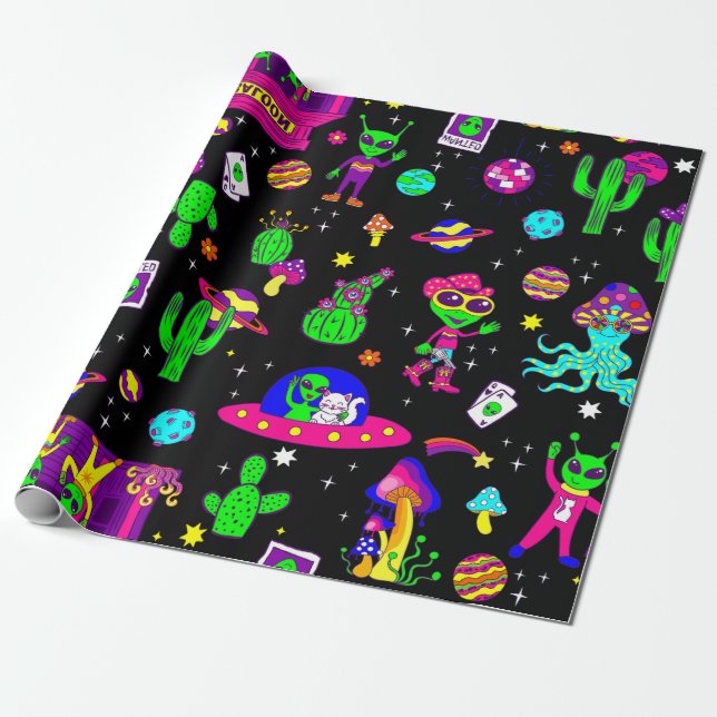 Papel De Presente outer space disco alien ufo cosmic saloon (Desenrolado)