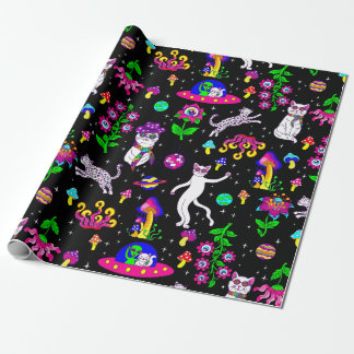 Papel De Presente outer space disco cat alien ufo leopard surreal