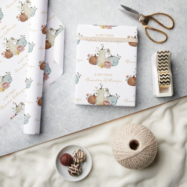 Papel De Presente Outono Abóbora Personalizada Nome Um Presente De (Artesanato)
