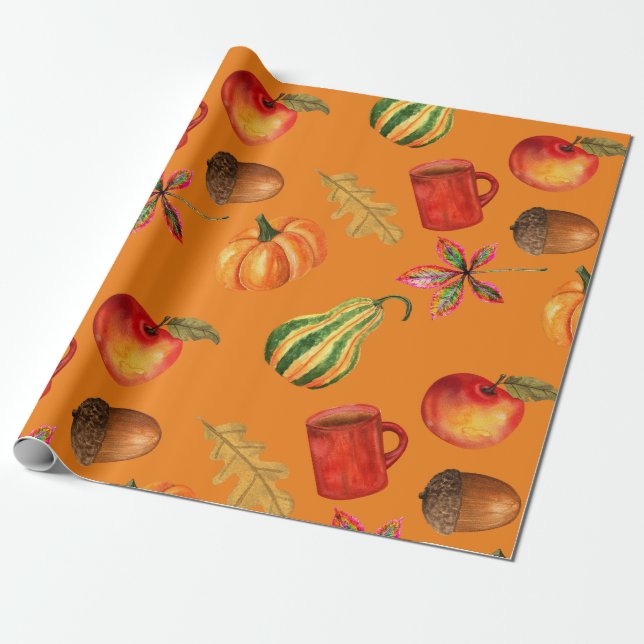Papel De Presente Outono Fall Halloween Pumpkin Spice Orange (Desenrolado)