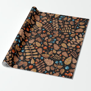 Papel De Presente outono vintage, padrão de inverno com plantas.