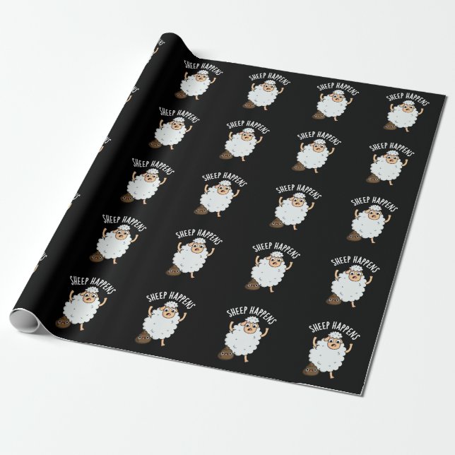 Papel De Presente Ovelha Acontece Merda Engraçada Trocadilho Fundo E (Desenrolado)