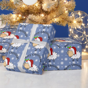 Papel De Presente Ovelha de Natal Usando um Chapéu de Papai Noel