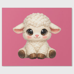 Papel De Presente Ovelha Feliz e Fofa com Olhos Grandes Animal de Fa