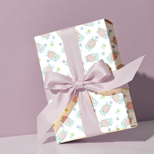 Papel De Presente Ovelha Rosa com Flores & Frutas - Padrão Fofo
