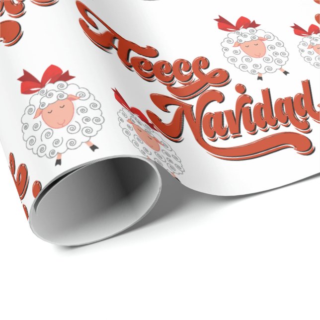 Papel De Presente Ovelhas e velo-peludos Navidad (Ponta do rolo)