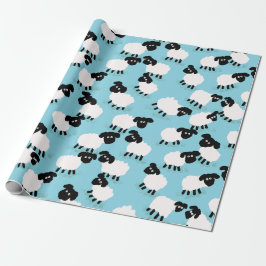 Papel De Presente Ovelhas Fofas em Azul Bebê