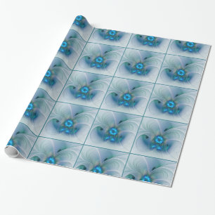 Papel De Presente Ovinas de Pé, Fractal Turquesa Azul Abstrato