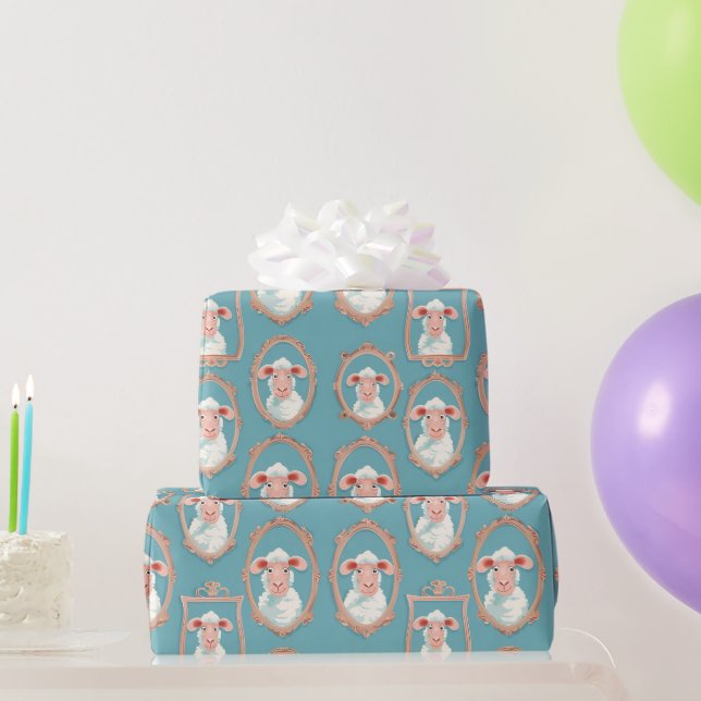 Papel De Presente Ovinos cômicos em quadros (Presentes para festas)