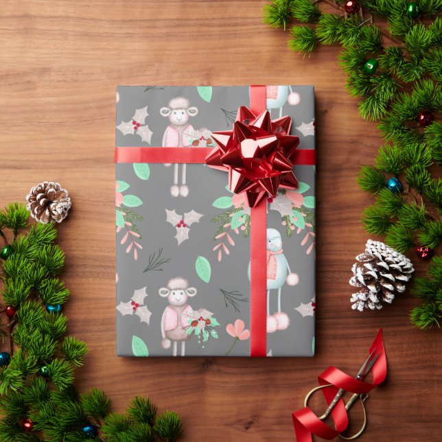 Papel De Presente Ovinos De Inverno De Natal Em Cinzas (Presente de Natal)