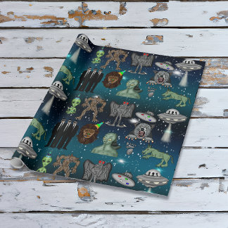 Papel De Presente OVNI, Alienígena, Bigfoot Cryptid Birthday