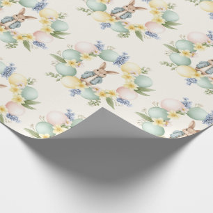 Papel De Presente Ovo de Páscoa de Coelho Coroa Floral Design Pastel