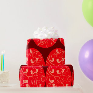 Papel De Presente Ovo de Páscoa Vermelho com Padrão de Pássaros
