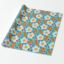 Papel De Presente Ovos Azuis Fofos Bacon Morangos Mirtilos