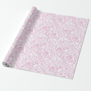 Papel De Presente Ovos de coelho cor-de-rosa Flores de borboletas
