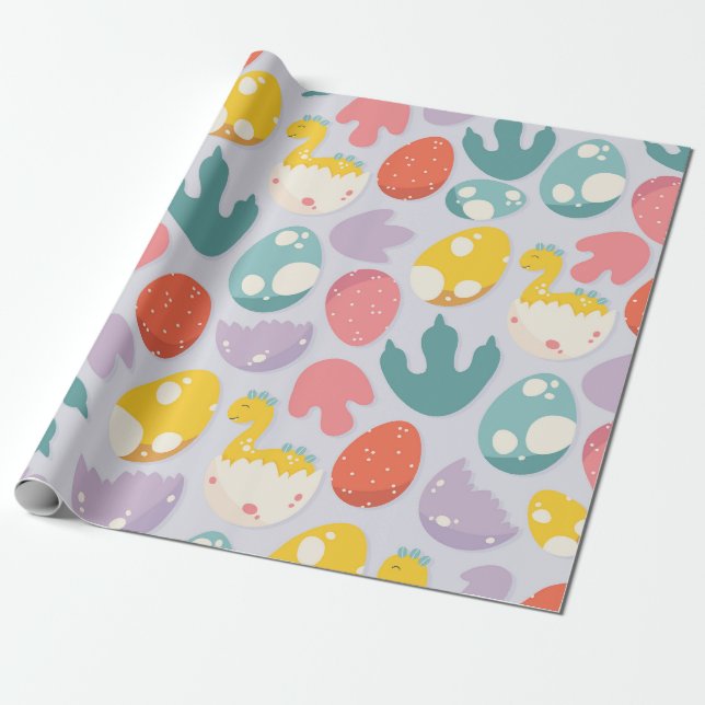Papel De Presente Ovos de dinossauro e pegadas (Desenrolado)