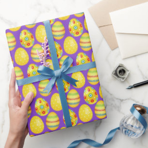 Papel De Presente Ovos De Páscoa Amarelos Em Roxo