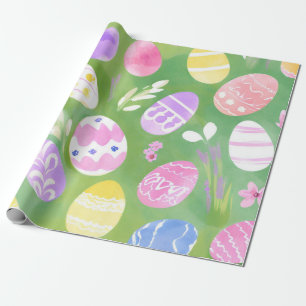 Papel De Presente Ovos de Páscoa   Caça de Ovos bonito Pastel Waterc