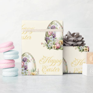 Papel De Presente Ovos de Páscoa Coloridos Pastel Padrão Floral Amar