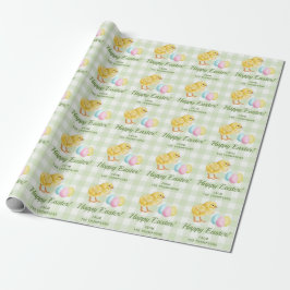 Papel De Presente Ovos de Páscoa e Pintinho em Tons Pastéis com Xadr