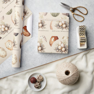 Papel De Presente Ovos de Páscoa em Pastel Bege Nome da Família