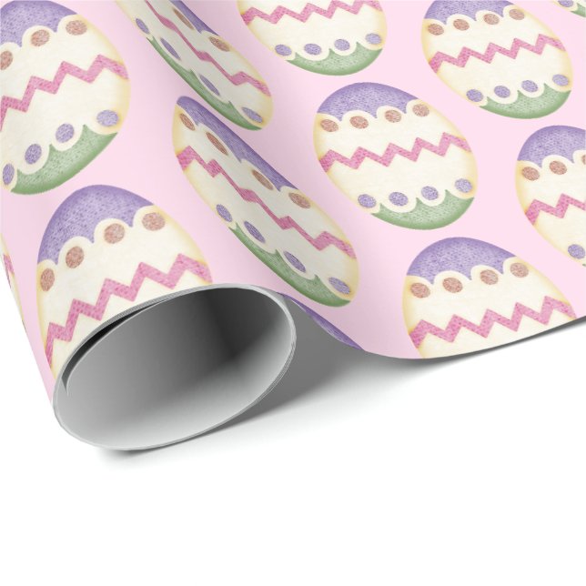 Papel De Presente Ovos de Páscoa em rosa (Ponta do rolo)