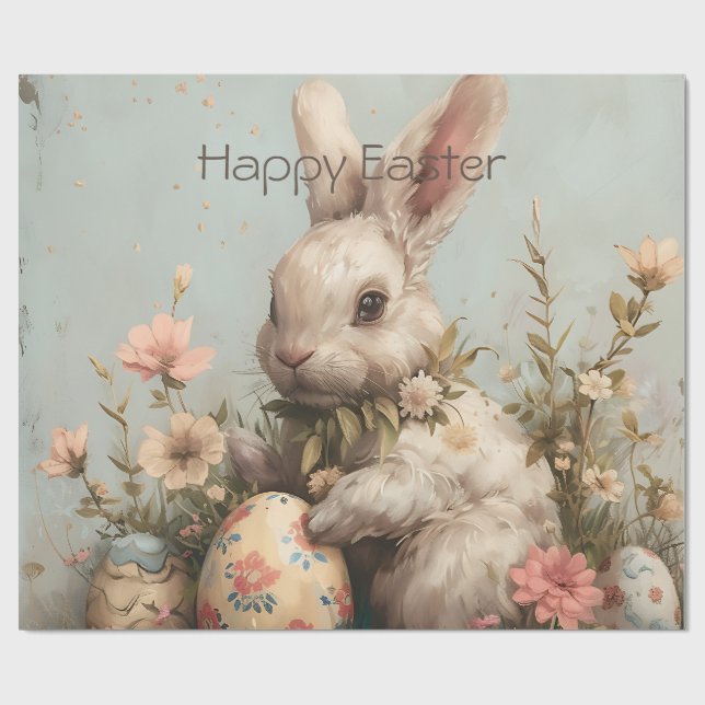 Papel De Presente Ovos de Páscoa Flores Coelhinho Fofo  (Aberto)