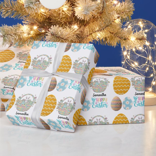 Papel De Presente Ovos de Páscoa Modernos Padrão Nome Personalizado  (Feriados)