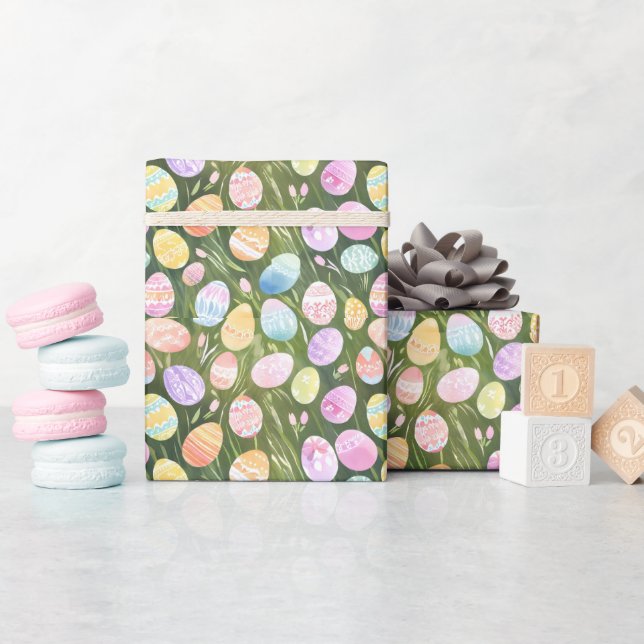 Papel De Presente Ovos de Páscoa Pastéis | Aquarela de Primavera Bon (Chá de bebê)