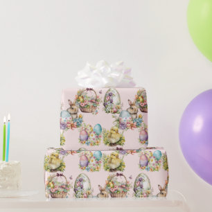 Papel De Presente Ovos de Páscoa Pastel, Coelho, Cor-de-rosa-Pintinh