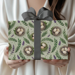 Papel De Presente Ovos de Páscoa Simples Verde Sage com Ninho de Lav