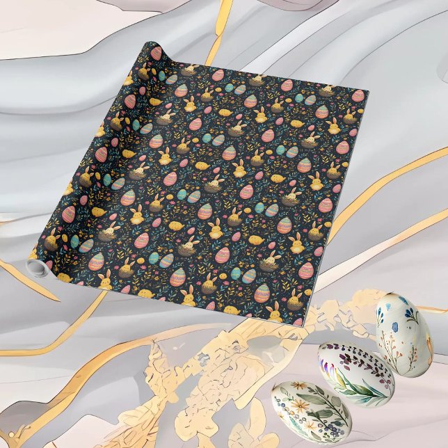Papel De Presente Ovos Decorativos Coelho de Páscoa Decoração Rústic (Decorative Eggs Easter Bunny Minimal Rustic Decor Wrapping Paper)