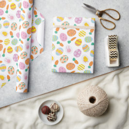 Papel De Presente Ovos e Cenouras de Páscoa Coloridos, Cuja Cores de